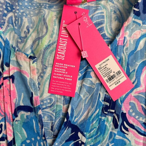 Lilly Pulitzer Hollie Linen Tunic (Saltwater Blue, Shade Seekers) (Medium) (NWT) - Picture 5 of 5